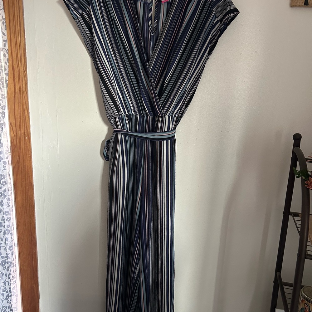 No Boundaries Navy Multi-Stripe Jumpsuit